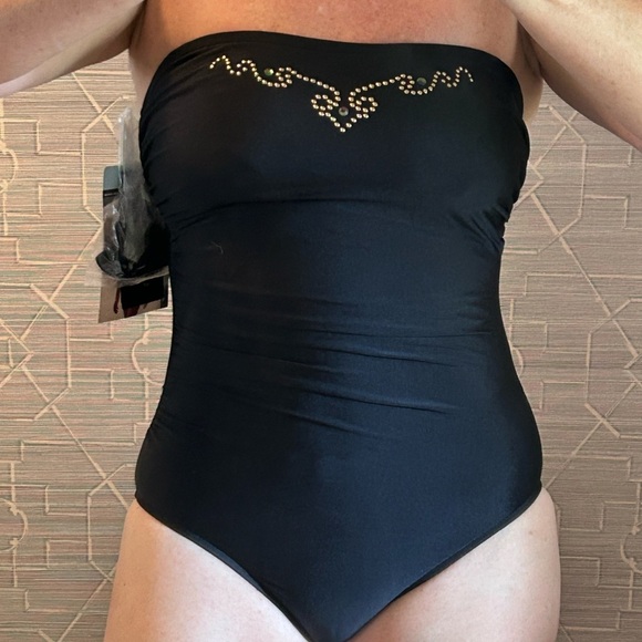 Vintage 1980s Janzen Embellished strapless one pice swimsuit bodysuit - Picture 7 of 10